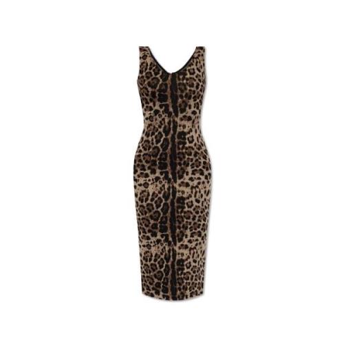 Jurk met dierenprint Dolce & Gabbana , Brown , Dames