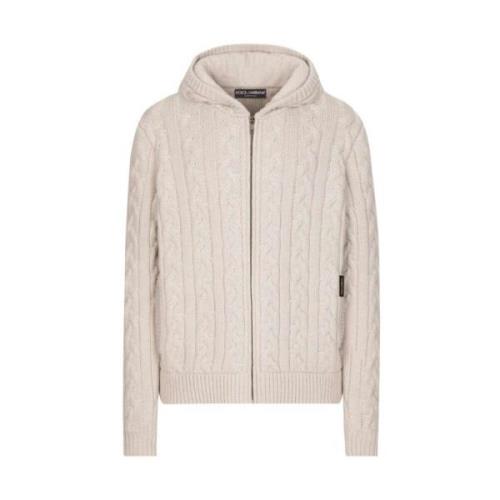 Beige Kabel Gebreide Hoodie Dolce & Gabbana , Beige , Heren