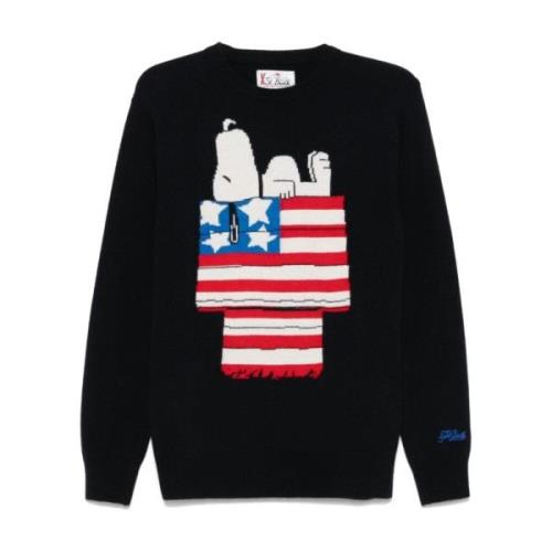 Blauwe Snoopy Sweater met Crew Neck MC2 Saint Barth , Blue , Heren