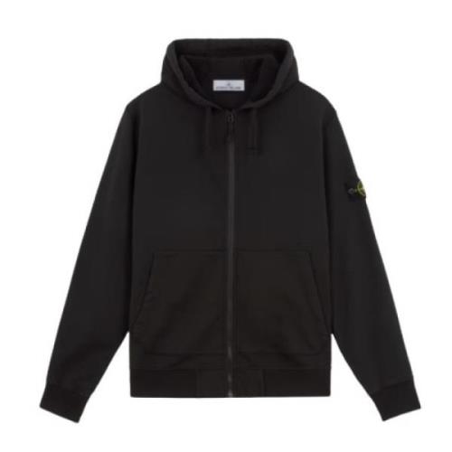 Capuchonkatoenen sweatshirt met rits Stone Island , Black , Heren