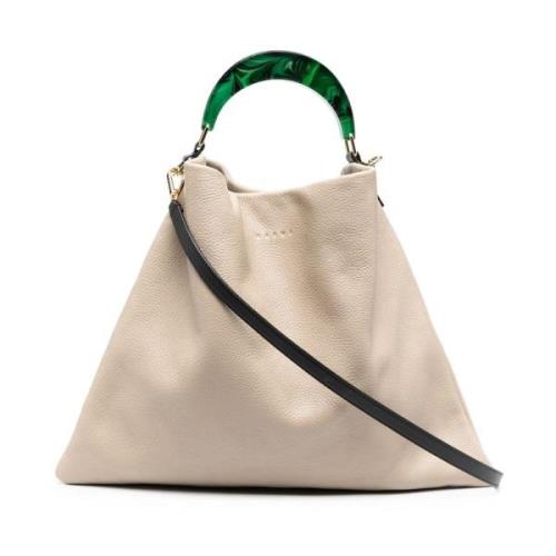 Gemarmerde Tote Tas met Afneembare Band Marni , Beige , Dames