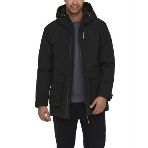 Zwarte Parka Athletische Jas Only & Sons , Black , Heren