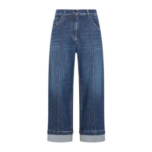 Enkel Jeans met Voorzoom en Omgeslagen Zoom Seventy , Blue , Dames