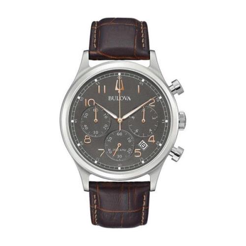 Klassiek Leren Quartz Horloge Bulova , Gray , Heren