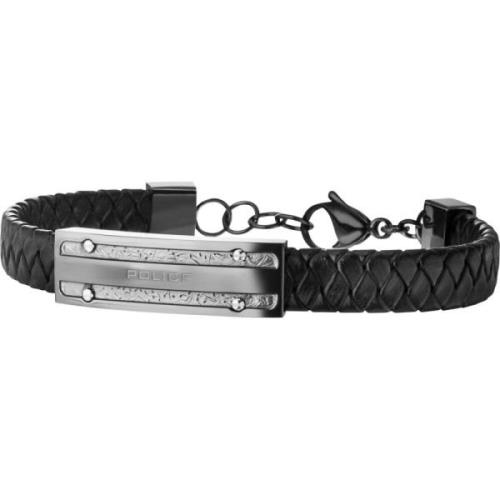 Heren Lederen Zwart Armband 19 cm Reno Pj26046Blu/03 Police , Gray , H...