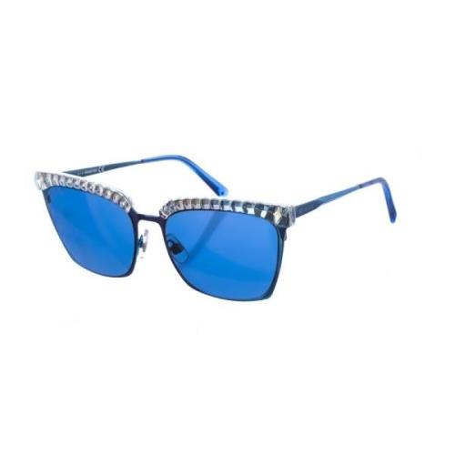 Navy Blauwe Ovale Zonnebril Swarovski , Blue , Dames