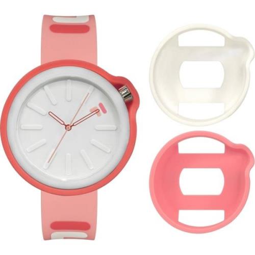 Unisex Volwassen Horloge Filastyle 44 mm WIT & Rood Silicone Cover Ban...