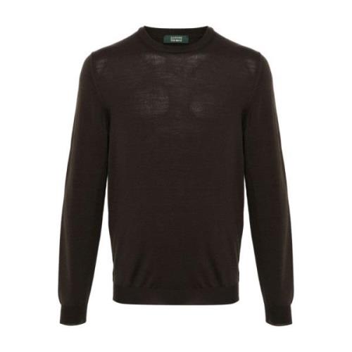 Bruine Gebreide Crew Neck Sweater Zanone , Brown , Heren