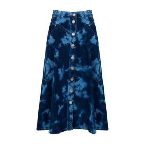 Denim Rok met Logoknopen Pinko , Blue , Dames