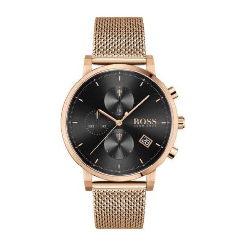 Stalen Quartz Horloge, Zwarte Kast, Gouden Band Hugo Boss , Yellow , H...