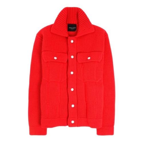 Rode Gebreide Denim Jack Roberto Collina , Red , Heren