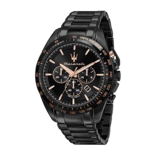 Stalen Quartz Horloge, Zwarte Kast & Band Maserati , Black , Heren