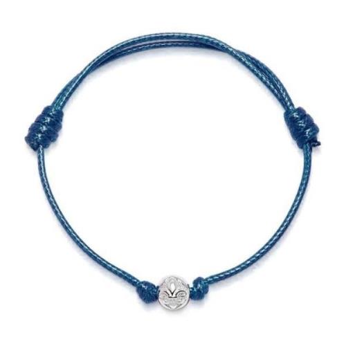 Navy Blue String Bracelet with Silver Nialaya , Blue , Heren