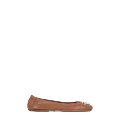 Bruin Leren Ballet Flats met Logo Tory Burch , Brown , Dames