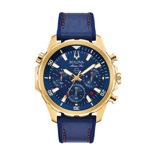 Blauw Leren Quartz Horloge Bulova , Yellow , Heren