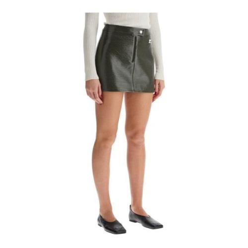 Flared Coated Cotton Mini Skirt Courrèges , Green , Dames