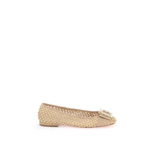 Raffia Ballerina met Strass Gesp Roger Vivier , Beige , Dames