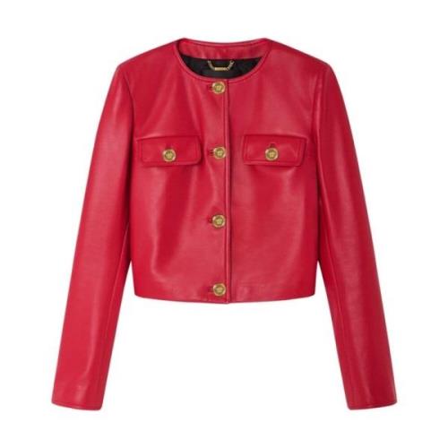 Rode Leren Jas met Medusa Knopen Versace , Red , Dames