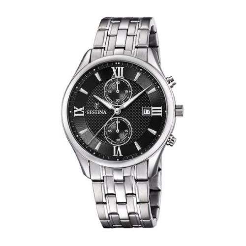 Stalen Quartz Horloge, Zwarte Kast, Zilveren Band Festina , Gray , Her...