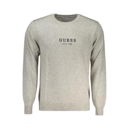 Grijze Polyester Pullover met Print Logo Guess , Gray , Heren