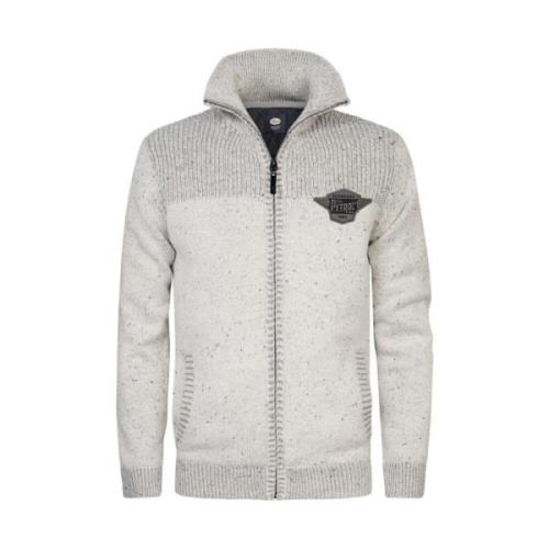 Heren Gebreide Kraag Cardigan in Antiek Wit Petrol , White , Heren