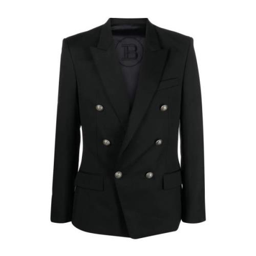 Zwarte wollen blazer Balmain , Black , Heren