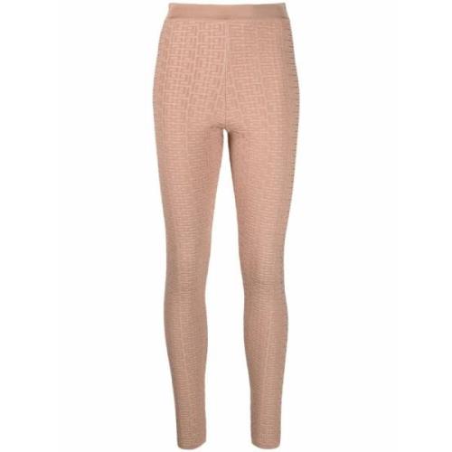 Monogram Beige Leggings Balmain , Beige , Dames