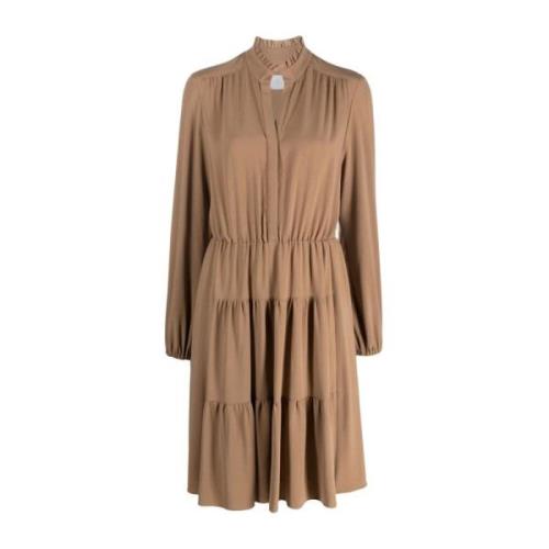 Bruine Midi Jurk met Dubbele Volant Eleventy , Brown , Dames