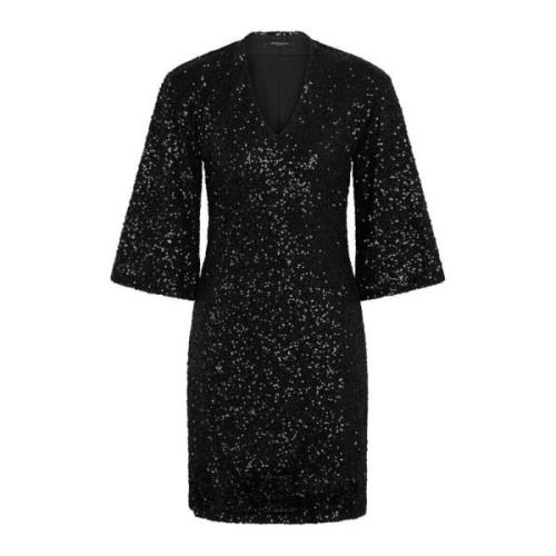 Zwarte Paillet Jurk met Wijde Mouwen Bruuns Bazaar , Black , Dames