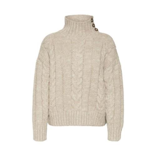 Highneck Pullover in Zilver Mink Vero Moda , Beige , Dames