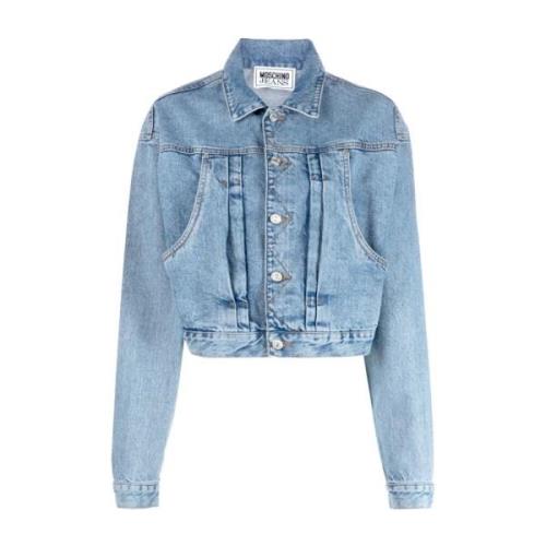 Denim Jassen met Geborduurd Logo Patch Moschino , Blue , Dames