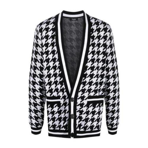 Houndstooth Cardigan in wit wol linnen Balmain , White , Heren