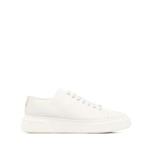 Witte Leren Sneakers Elegant Platte Giorgio Armani , White , Heren