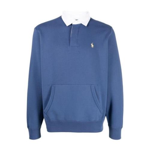 Blauwe Fleece Rugby Polo Shirt Polo Ralph Lauren , Blue , Heren