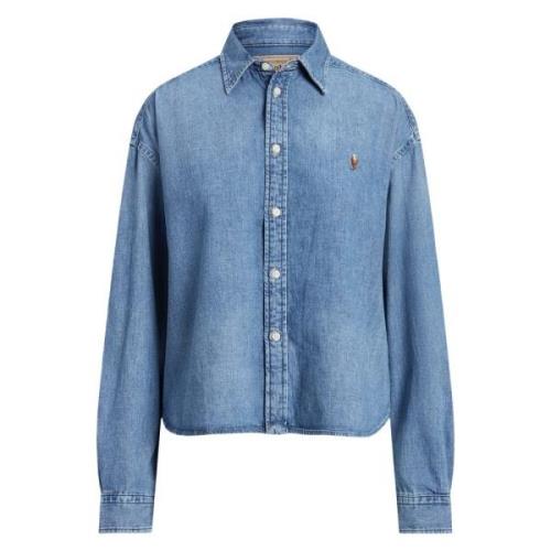 Blauwe Cropped Boxy Denim Shirt Polo Ralph Lauren , Blue , Dames