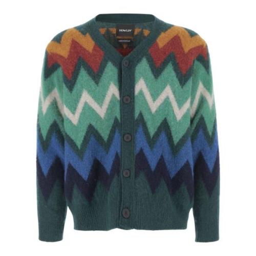 Geometrische Wol V-hals Cardigan Trui Howlin' , Multicolor , Heren