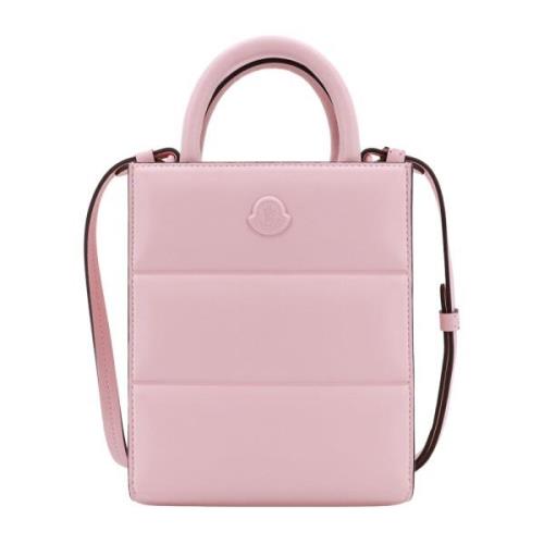 Leren gewatteerde handtas met logo patch Moncler , Pink , Dames