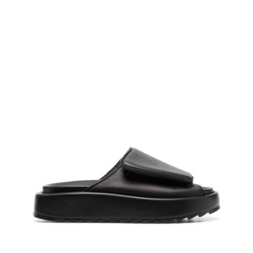 Zwarte leren casual open flats muilezels Gia Borghini , Black , Dames