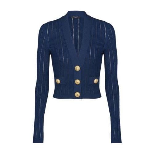 Blauwe V-hals Kort Vestje Balmain , Blue , Dames