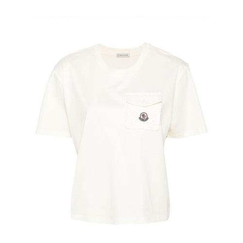 Casual Katoenen T-shirt Moncler , White , Heren