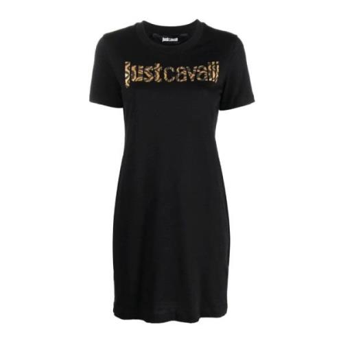 Korte Mouw Zwarte Katoenen Jersey Jurk Just Cavalli , Black , Dames