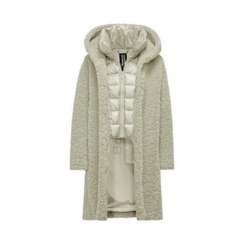 Lange Sherpa Fleece Jas met Afneembare Kraag BomBoogie , Beige , Dames