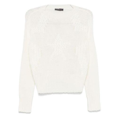 Witte Katoenen Gebreide Coltrui Sweater Lorena Antoniazzi , White , Da...