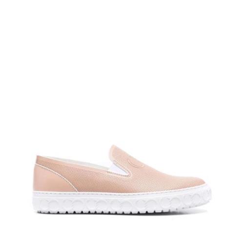 Beige Leren Slip-On Sneakers Casadei , Beige , Dames