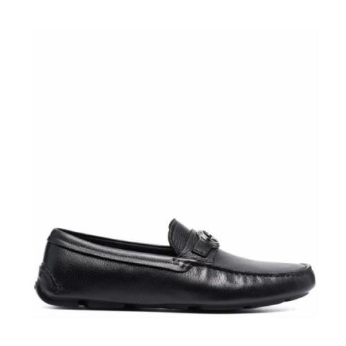 Elegante Zwarte Leren Loafers Giorgio Armani , Black , Heren