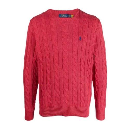 Kabelgebreide Trui met Ronde Hals Polo Ralph Lauren , Red , Heren