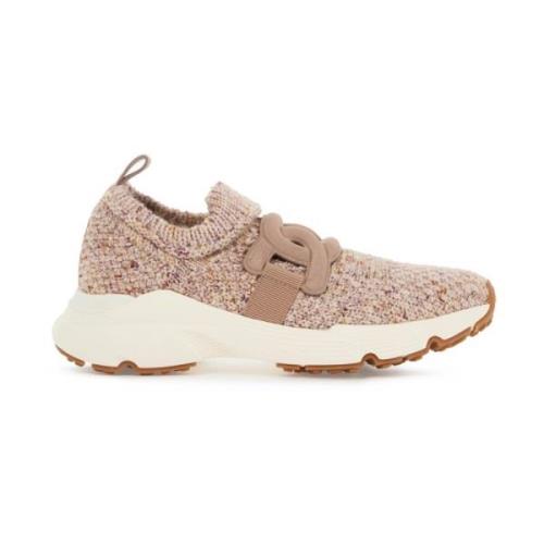 Gebreide Slip-On Sneakers met Leren Detail Tod's , Pink , Dames