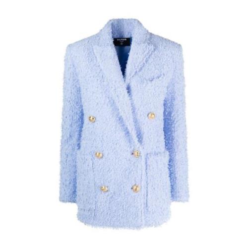 Blauwe Tweed Casual Blazer Balmain , Blue , Dames