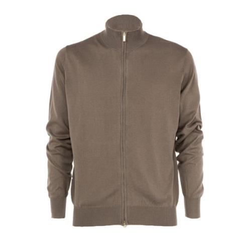 Heren Katoenen Trui met Rits Cashmere Company , Brown , Heren