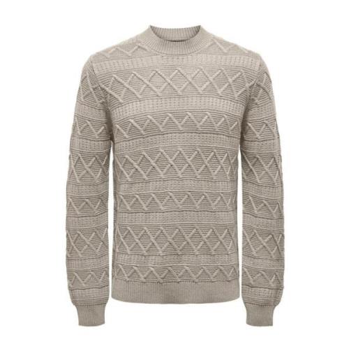 Gestructureerde Crew Neck Gebreide Trui Only & Sons , Beige , Heren